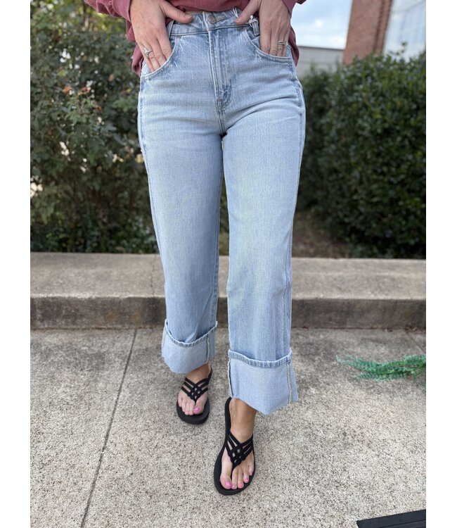 Denim Super High Rise Cuffed Baggy Wide Jeans T6515
