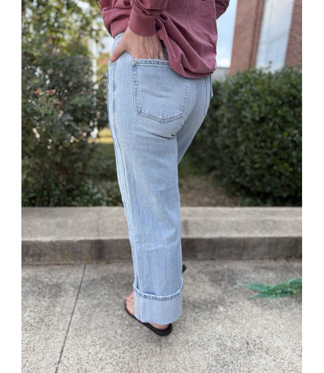 Denim Super High Rise Cuffed Baggy Wide Jeans T6515