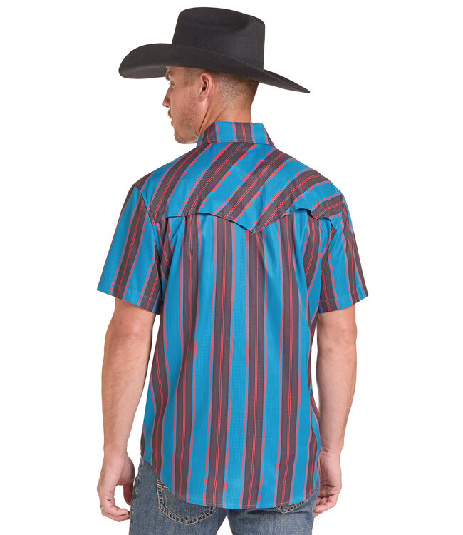BMN3S09453 TEK STRIPE PRINTED SS SNAP TEAL
