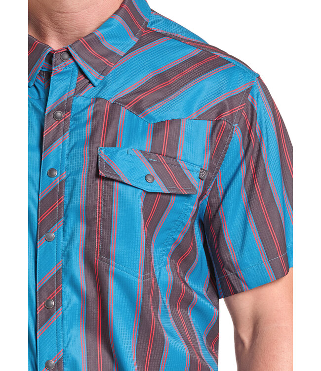 BMN3S09453 TEK STRIPE PRINTED SS SNAP TEAL