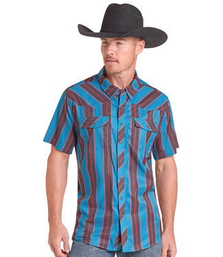 Panhandle Slim BMN3S09453 TEK STRIPE PRINTED SS SNAP TEAL
