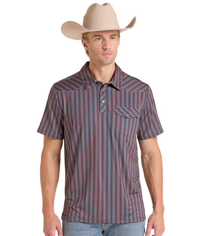 BM51T09591 STRIPED WESTERN VENTED POLO CHARCOAL