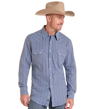 Panhandle Slim BMN2S09434 RR DOBBY YARN DYE LS SNAP BLUE