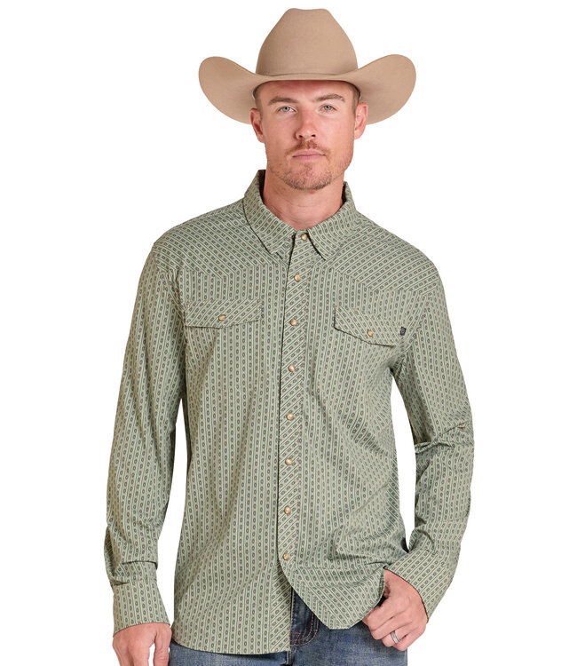 BMN2S09467 TEK CORE AZTEC STRIPE PRINT MOSS GREEN