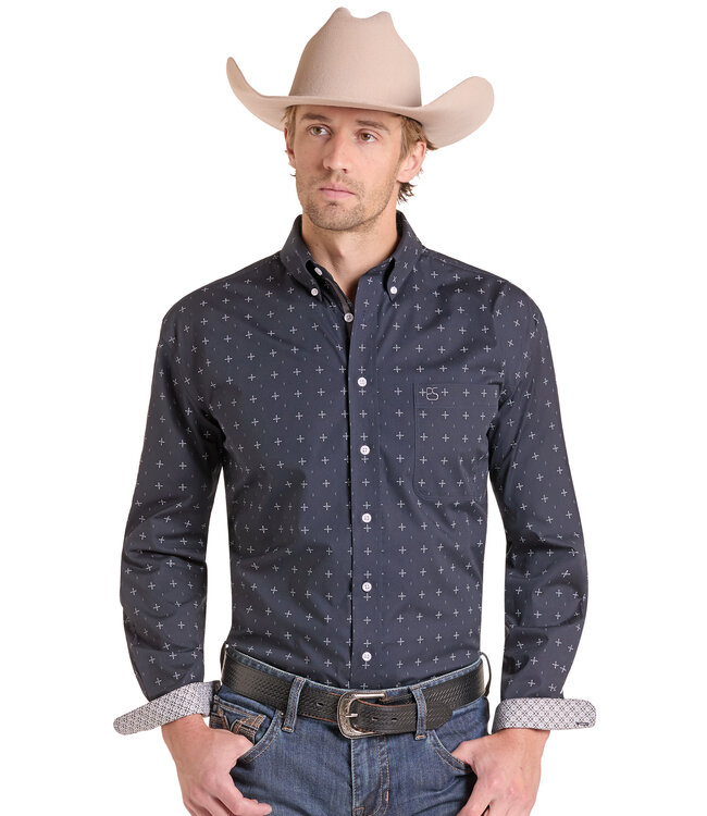 RMB2S09546 Mens LS 1Pkt Button Black
