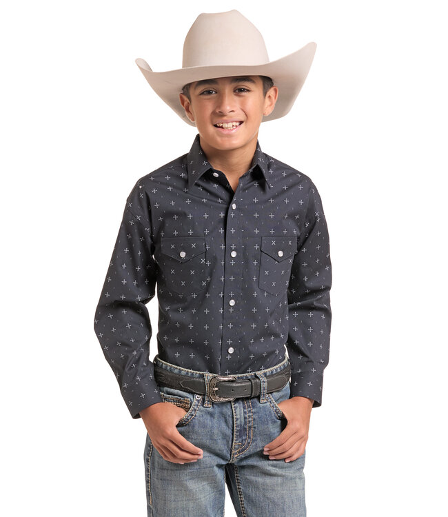 RBN2S09546 Boys LS 2Pkt Snap Black