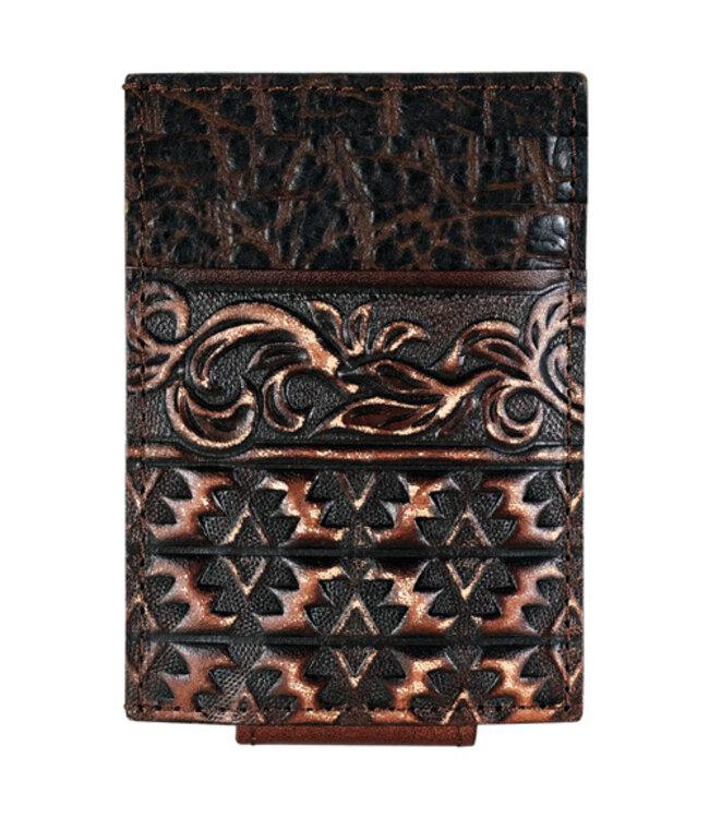 2621808753 RED DIRT HAT CO CARD CASE W/MAGNET CLIP FLORAL EMBOSS W/AZTEC