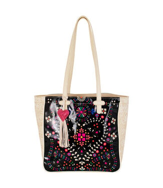 Red Dirt Hat Co 2622202044 ROSA VIDA LADIES TOTE BLACK TALAVERA PRINT W/HEART