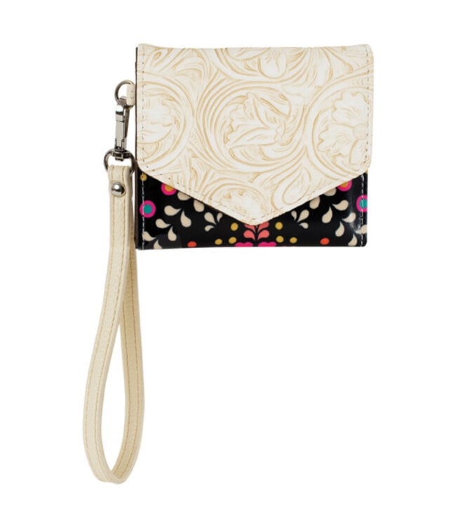 2622206264 ROSA VIDA LADIES MINI WALLET BLACK TALAVERA PRINT W/CREAM EMBOSS