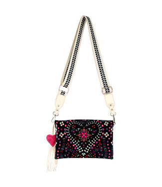 Red Dirt Hat Co 2622201704 ROSA VIDA LADIES CROSSBODY CLUTCH BLACK TALAVERA PRINT W/HEART