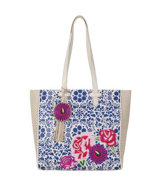 Red Dirt Hat Co 2622202045 ROSA VIDA LADIES TOTE COBALT TALAVERA PRINT W/FLOWERS