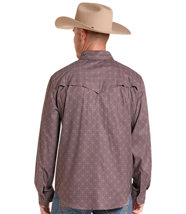 BMN2S09458 TEK MEDALLION PRINTED LS SNAP DARK BROWN
