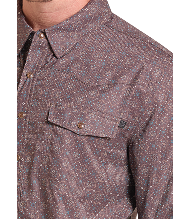 BMN2S09458 TEK MEDALLION PRINTED LS SNAP DARK BROWN