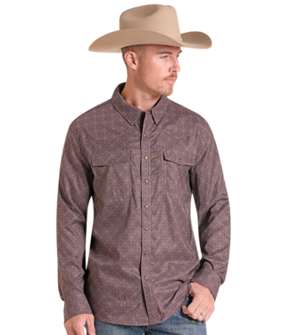 Panhandle Slim BMN2S09458 TEK MEDALLION PRINTED LS SNAP DARK BROWN