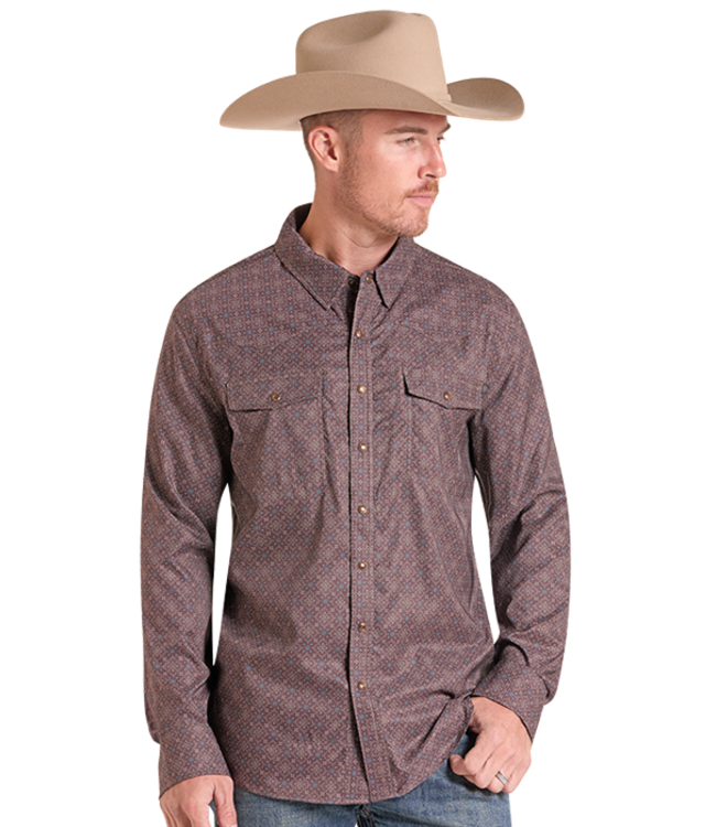 BMN2S09458 TEK MEDALLION PRINTED LS SNAP DARK BROWN