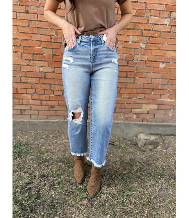 High Rise Crop Barrel Distressed Jeans PGC21881