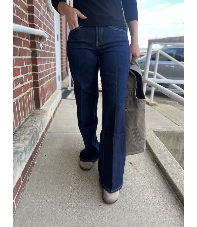 Mid Rise Dark Wash Trouser Fold Wide Jean V3786