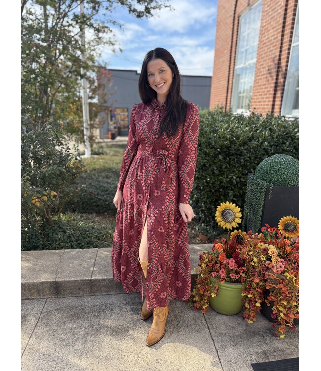 LWD2R09655  DIAMOND PRINT LONG DRESS BURGUNDY