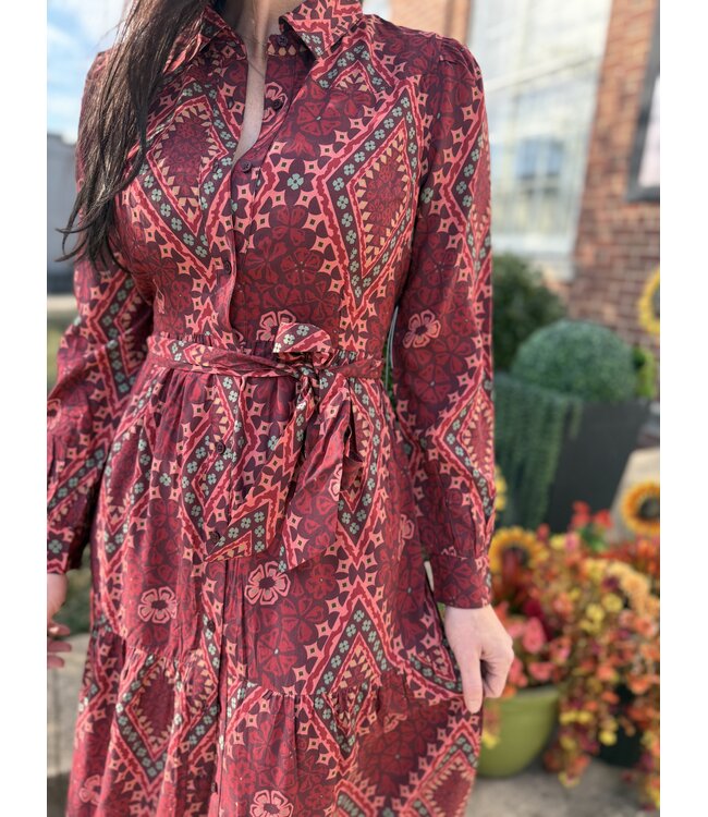LWD2R09655  DIAMOND PRINT LONG DRESS BURGUNDY