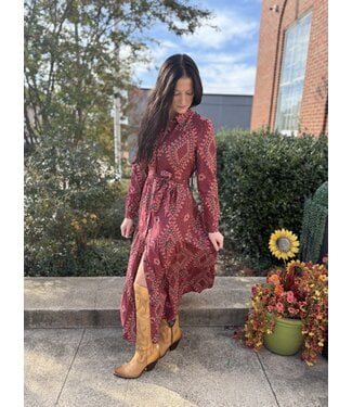 Panhandle Slim LWD2R09655  DIAMOND PRINT LONG DRESS BURGUNDY