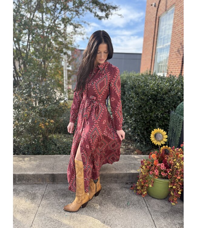 LWD2R09655  DIAMOND PRINT LONG DRESS BURGUNDY