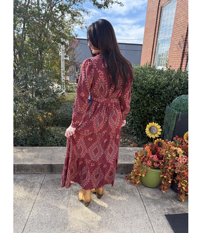 LWD2R09655  DIAMOND PRINT LONG DRESS BURGUNDY