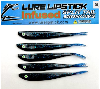 Lure Lipstick Lure LipStick Split Tail 4" Black Blue Cracked Ice