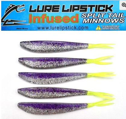 Lure Lipstick Lure LipStick Split Tail 4" Purple Ice/Chart. Tail