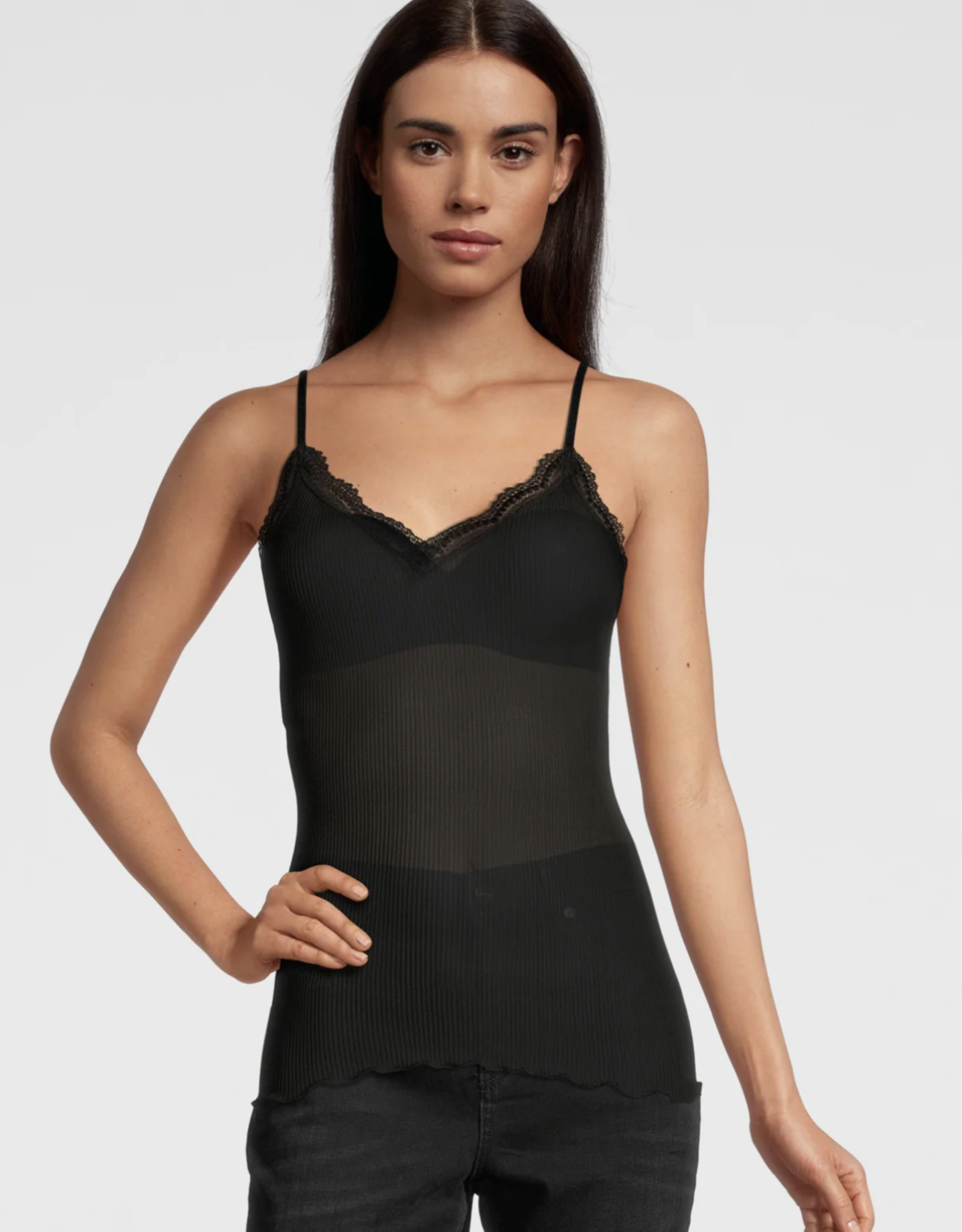 Lace Silky Camisole Blouse (Black)