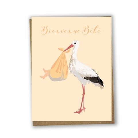 Lili Graffiti Bilingual greeting cards  - Welcome baby stork