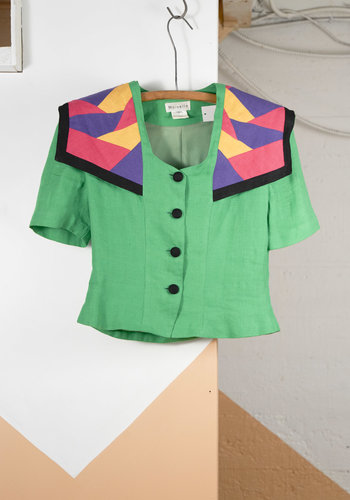 Green Colour-Block Sailor Top