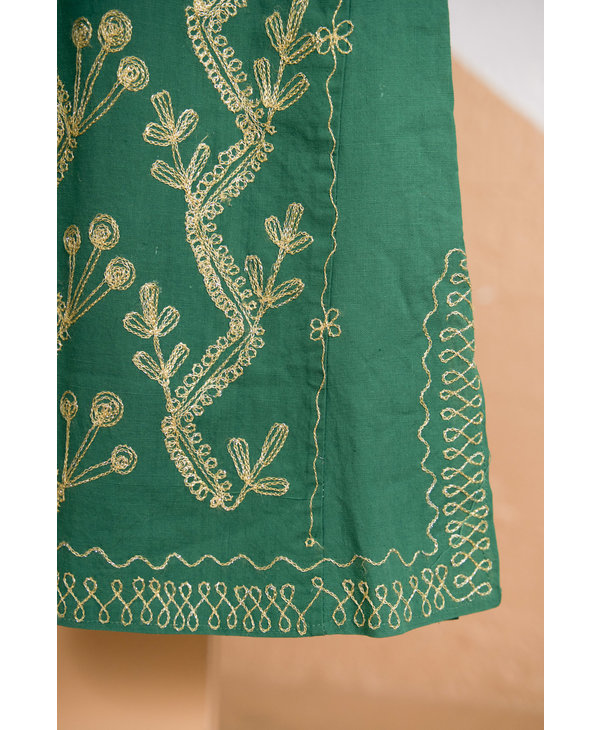 Green Tunic Dress with Gold Embroidery
