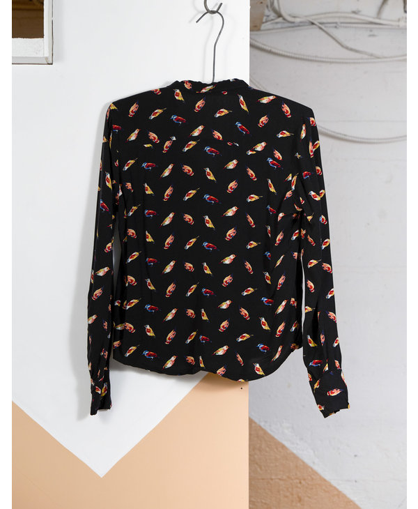 Black Shirt with Coloured Birds