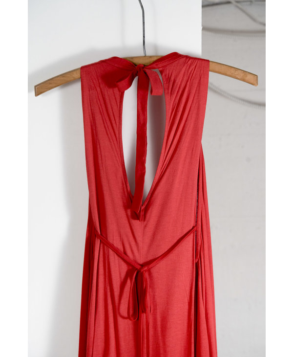 Robe jersey longue rouge bille encolure