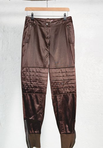 Brown Satin Pants with Quilted Knees