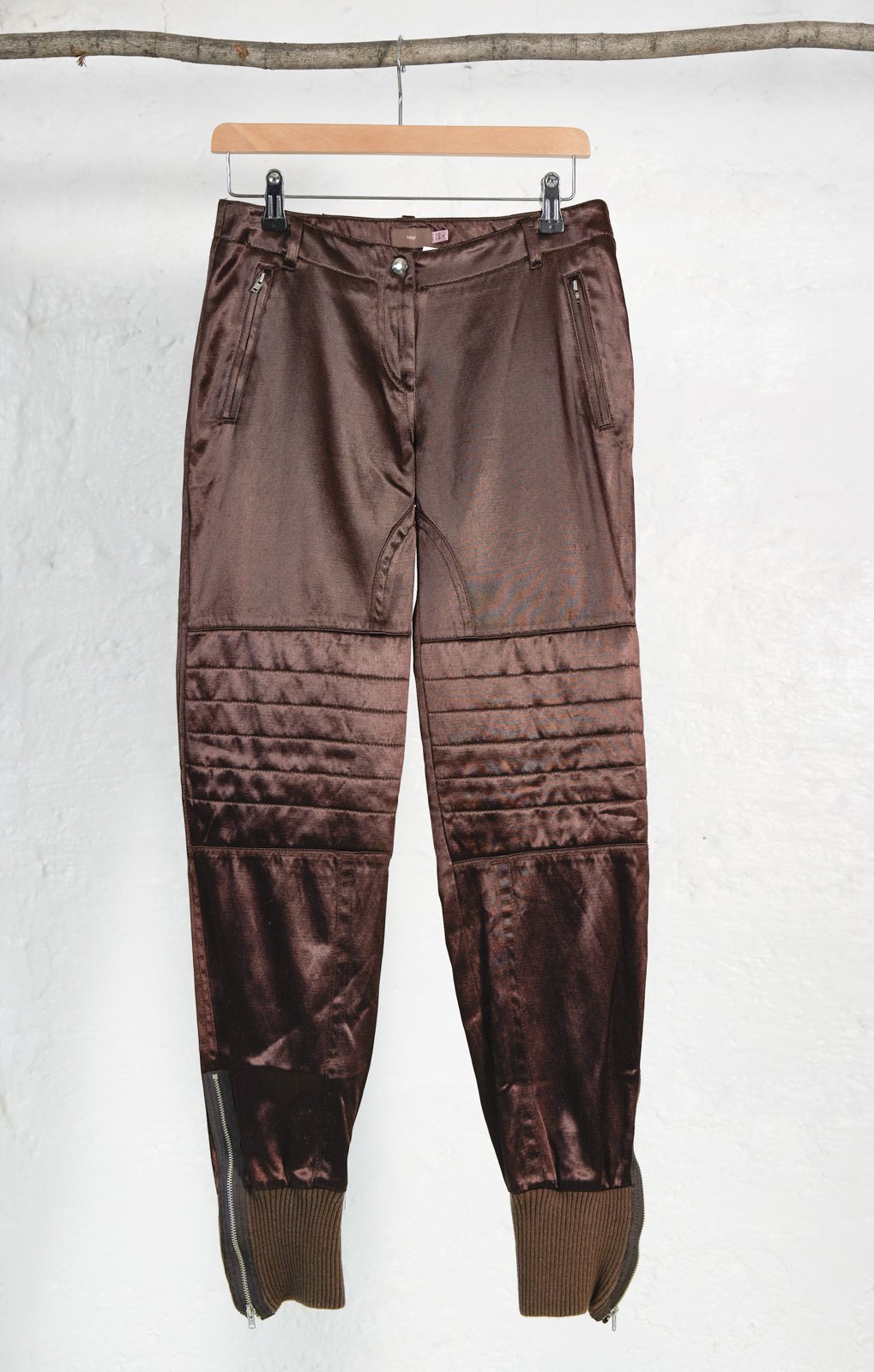 Brown Satin Pants with Quilted Knees