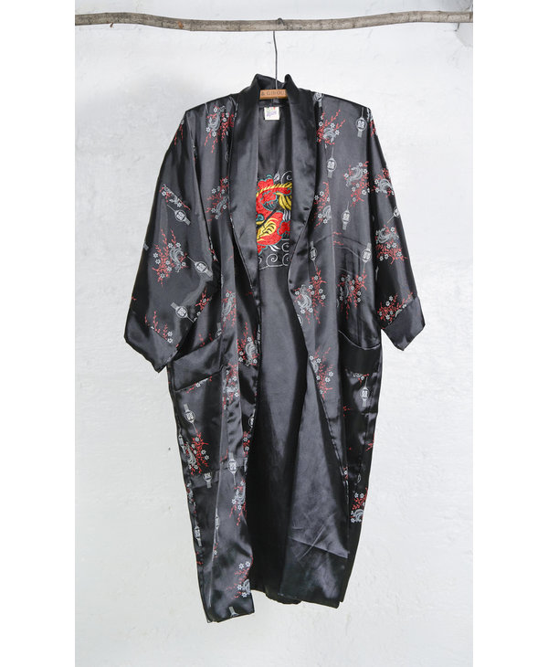 Black Dragon Embroidered Kimono