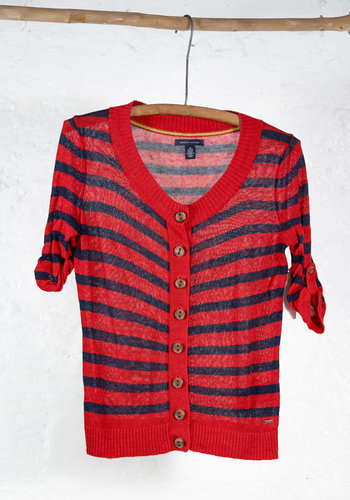 Light red and navy short sleeve cardigan
