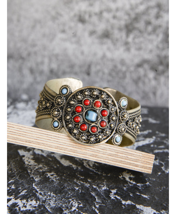 Cuff Bracelet - red & turquoise stones