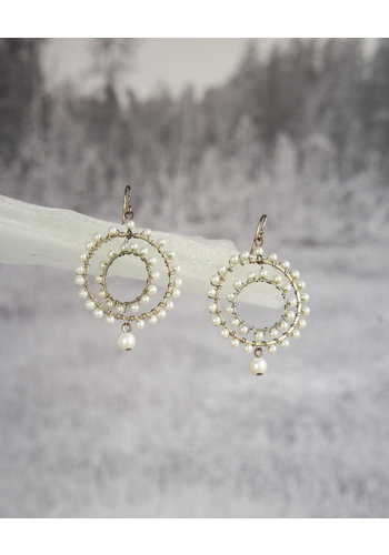 Earrings - double circle with pearls