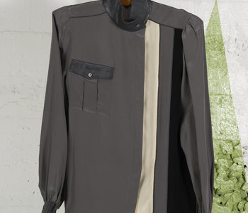 Grey and leather asymmetric shirt