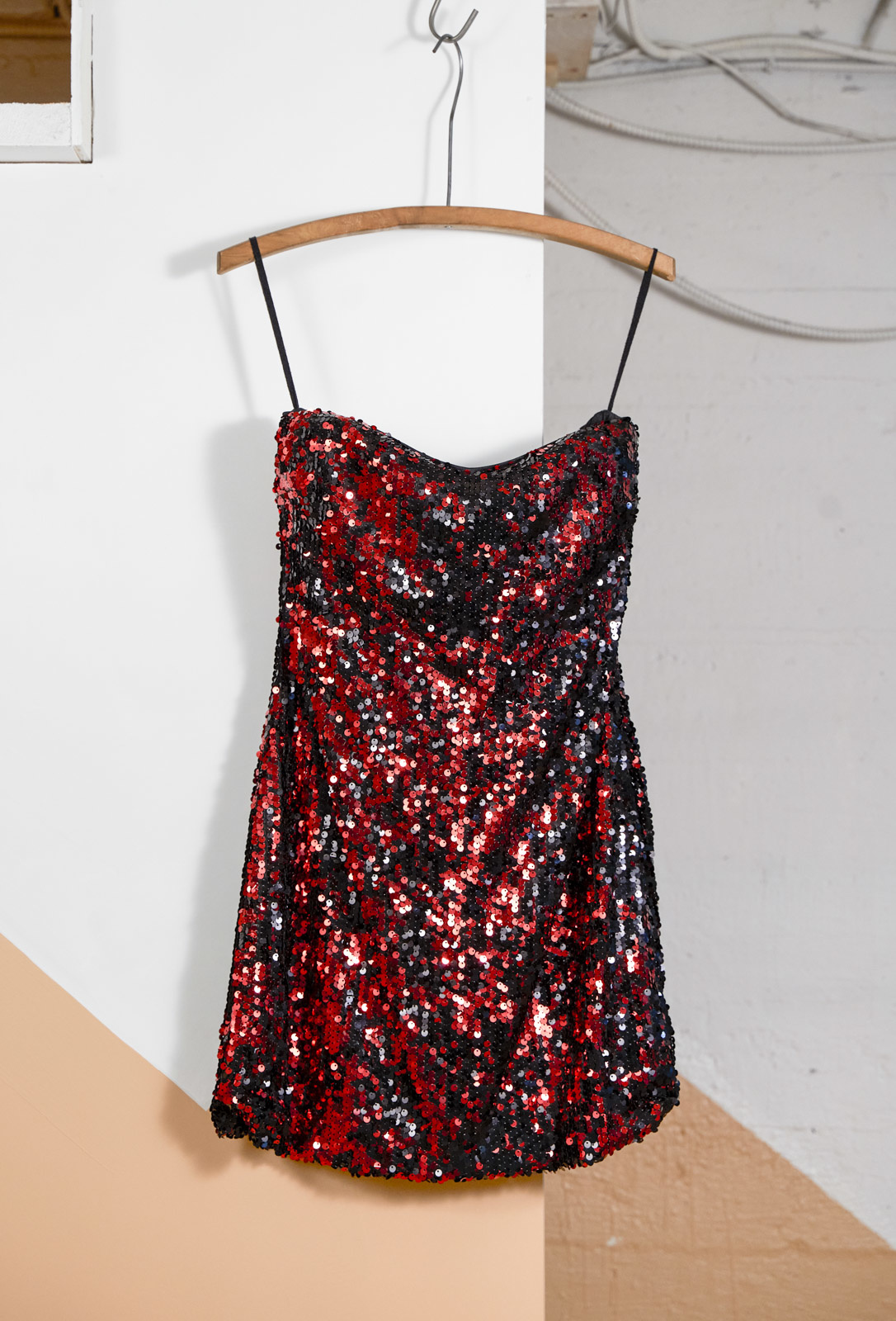 Black and Red Sequin Strapless Dress