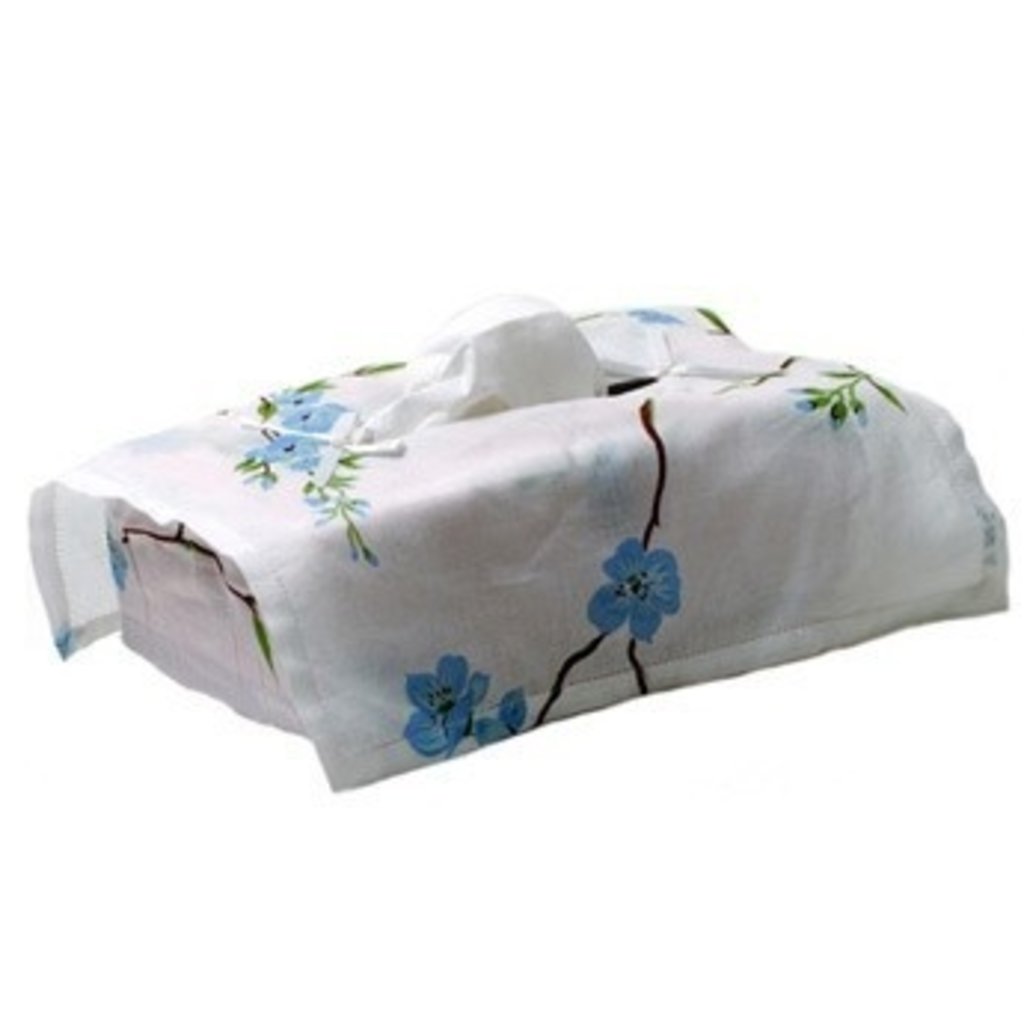 D. Porthault Tissue Box Cover - Fleurs de Pecher - Blue