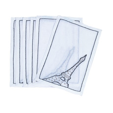 D. Porthault Cocktail Napkins - S/6 - Embroidered - Eiffel Tower - Grey