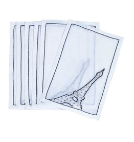 D. Porthault Cocktail Napkins - S/6 - Embroidered - Eiffel Tower - Grey