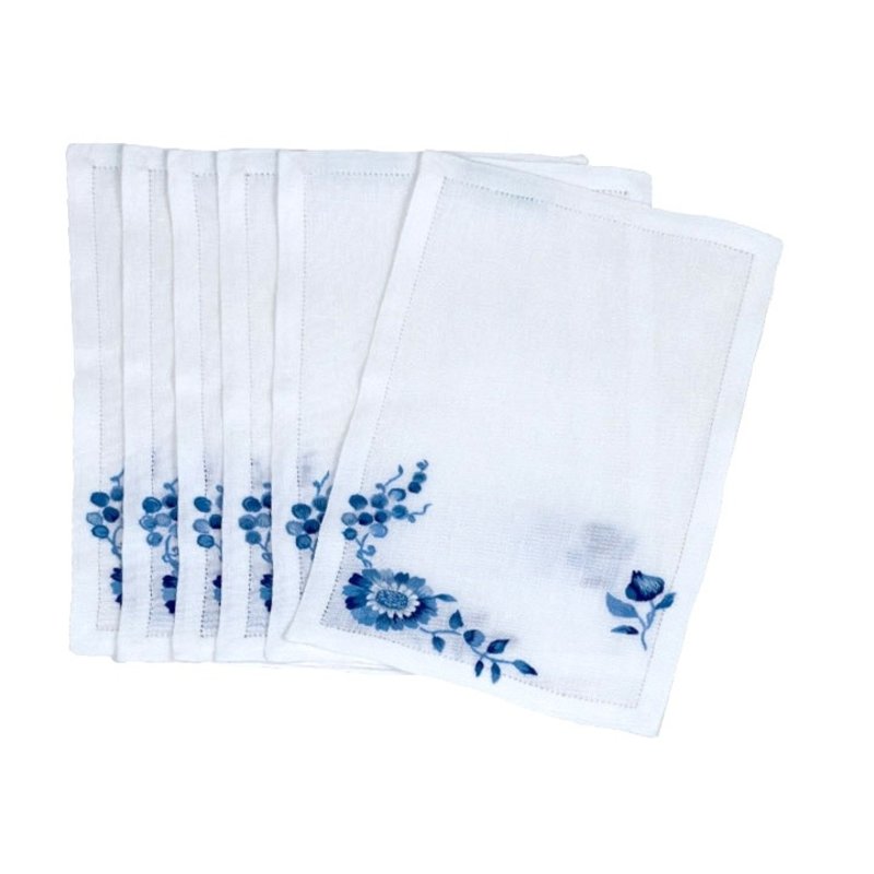 D. Porthault Cocktail Napkins - S/6 - Embroidered -