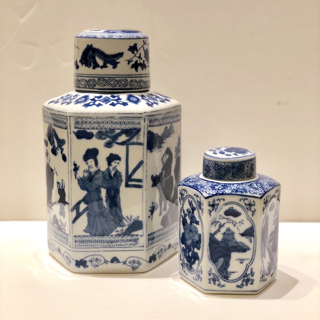MH Jar - Hexagon Tea Jar - Canton Blue & White Collection  - 6-1/2"