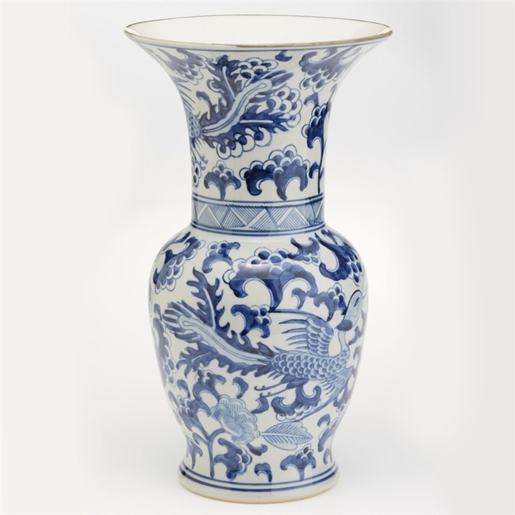 MH Vase - Flared Phoenix - Blue & White - 15.5"H