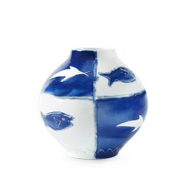 MH Vase - Malaga - Blue & White Fish - 9.5"W x 9"H