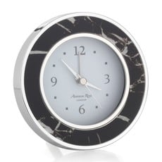 MH Alarm Clock - Round -  Black Marble - Silver